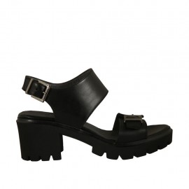 Sandalo da donna con fibbie in pelle nera tacco 6 - Misure disponibili: 42, 44