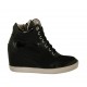 Zapato para mujer con cordones y cremallera en piel, charol y tejido negro cuña 6 - Tallas disponibles:  34, 42