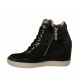 Zapato para mujer con cordones y cremallera en piel, charol y tejido negro cuña 6 - Tallas disponibles:  34, 42