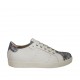 Scarpa stringata da donna in pelle bianca e camoscio multicolore stampato floreale con plantare estraibile zeppa 2 - Misure disponibili: 33, 44