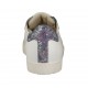 Woman's laced shoe in white leather and multicolored floral printed suede with removable insole wedge heel 2 - Available sizes:  33, 44