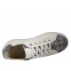 Woman's laced shoe in white leather and multicolored floral printed suede with removable insole wedge heel 2 - Available sizes:  33, 44