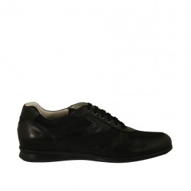 Scarpa casual stringata da uomo in tessuto e pelle nera - Misure disponibili: 47, 48
