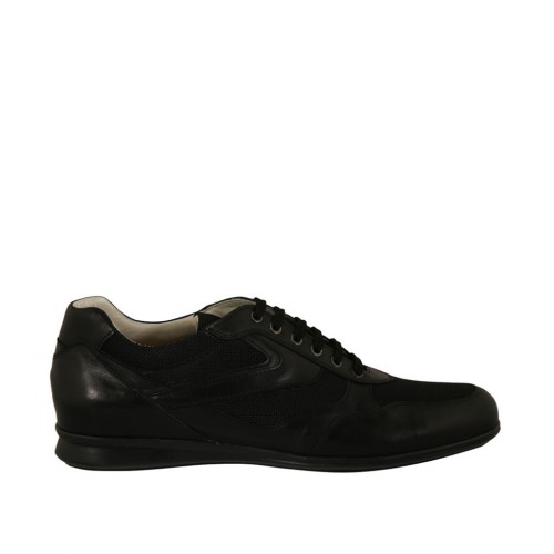 Scarpa casual stringata da uomo in tessuto e pelle nera - Misure disponibili: 47, 48