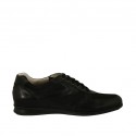 Men's casual laced shoe in black leather and fabric