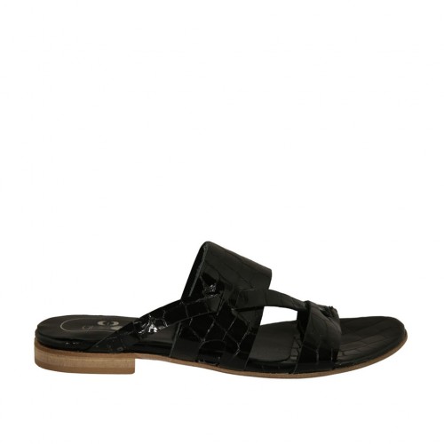 Sabot da donna in vernice stampata nera tacco 1 - Misure disponibili: 33, 42, 43