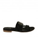 Woman's thong mules with studs in black leather heel 1