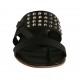 Woman's thong mules with studs in black leather heel 1 - Available sizes:  42, 43