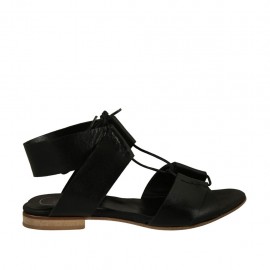 Sandalia para mujer con cordones en piel negra tacon 1 - Tallas disponibles:  33