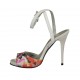 Woman's sandal with platform and anklestrap in white leather and multicolored flower printed fabric heel 11 - Available sizes:  33, 42, 43, 44, 45