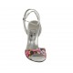 Woman's sandal with platform and anklestrap in white leather and multicolored flower printed fabric heel 11 - Available sizes:  33, 42, 43, 44, 45