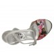 Woman's sandal with platform and anklestrap in white leather and multicolored flower printed fabric heel 11 - Available sizes:  33, 42, 43, 44, 45