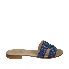 Sabot da donna in pelle con glitter blu tacco 1 - Misure disponibili: 33, 42