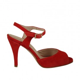 Sandalo da donna con cinturino in camoscio rosso tacco 9 - Misure disponibili: 32, 33, 42, 43, 45, 46