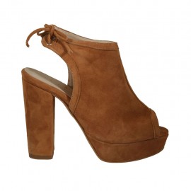 Sandalia para mujer con plataforma y cordones en gamuza color cuero tacon 10 - Tallas disponibles:  34, 42, 44