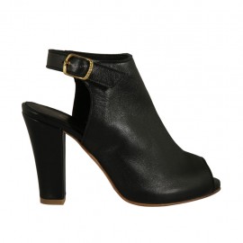 Sandalia de parte frontal alta para mujer con plataforma en piel de color negro  tacon 9 - Tallas disponibles:  34