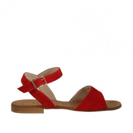 Sandalia con cinturon para mujer en gamuza roja tacon 1 - Tallas disponibles:  33