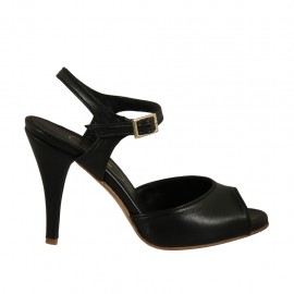 Sandalo da donna con cinturino in pelle nera tacco 9 - Misure disponibili: 32, 33, 42, 43, 46
