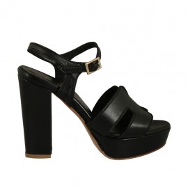 Sandalo da donna con plateau e cinturino in pelle nera tacco 10 - Misure disponibili: 43, 46