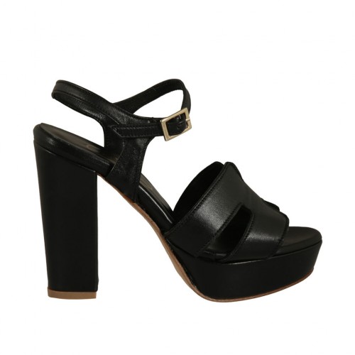 Sandalia para mujer con plataforma y cinturon en piel negra tacon 10 - Tallas disponibles:  43, 46