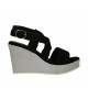 Sandalo da donna in camoscio nero e tessuto laminato argento con plateau e zeppa 8 - Misure disponibili: 32, 33, 34