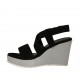 Sandalo da donna in camoscio nero e tessuto laminato argento con plateau e zeppa 8 - Misure disponibili: 32, 33, 34