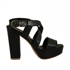 Sandale pour femmes avec plateforme en cuir noir talon 10 - Pointures disponibles:  42, 46