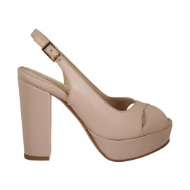Sandalo da donna con plateau in pelle rosa cipria tacco 10 - Misure disponibili: 42