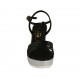 Sandalia para mujer en charol negro y tejido laminado plateado con cinturon salomé, plataforma y cuña 8 - Tallas disponibles:  33, 34