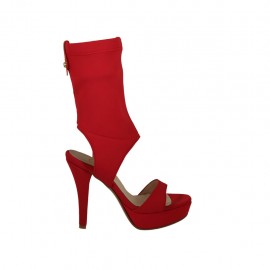 Sandalia para mujer con plataforma en tejido elastico rojo tacon 11 - Tallas disponibles:  32, 33, 34, 42, 43, 46