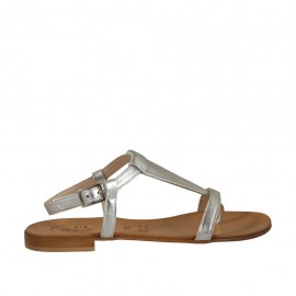 Sandalo infradito da donna con cinturino in pelle laminata argento tacco 1 - Misure disponibili: 33, 47