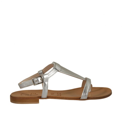 Sandalo infradito da donna con cinturino in pelle laminata argento tacco 1 - Misure disponibili: 33, 45, 46, 47