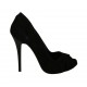 Zapato de salon abierto en punta con plataforma para mujer en gamuza de color negro y con tacon 11 - Tallas disponibles:  33, 46
