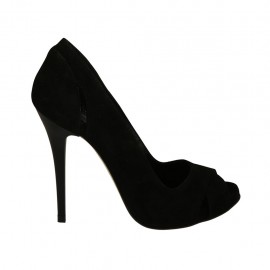 Escarpin à bout ouvert pour femmes avec Plateau en daim noir et talon 11 - Pointures disponibles:  33, 46