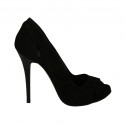 Woman's open toe pump with platform in black suede with heel 11