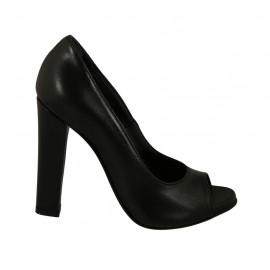 Scarpa da donna aperta in punta con plateau in pelle nera tacco 11 - Misure disponibili: 31, 33, 34, 43