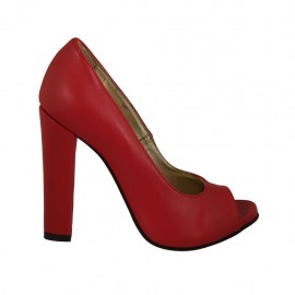 Escarpin à bout ouvert pour femmes avec Plateau en cuir rouge talon 11 - Pointures disponibles:  31, 33, 34