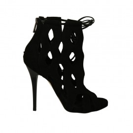 Chaussure ouverte pour femmes à lacets avec fermeture eclair et plateau en daim noir talon 11 - Pointures disponibles:  33, 34