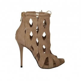 Chaussure ouverte pour femmes à lacets avec fermeture eclair et plateau en daim beige talon 11 - Pointures disponibles:  31, 33, 34