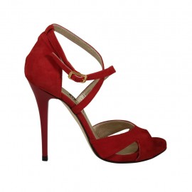 Chaussure ouverte pour femmes avec courroie et plateau croisée en daim rouge talon 11 - Pointures disponibles:  33, 34