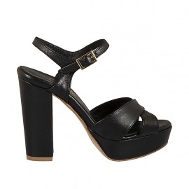 Sandalo da donna con cinturino e plateau in pelle nera tacco grosso 10 - Misure disponibili: 42