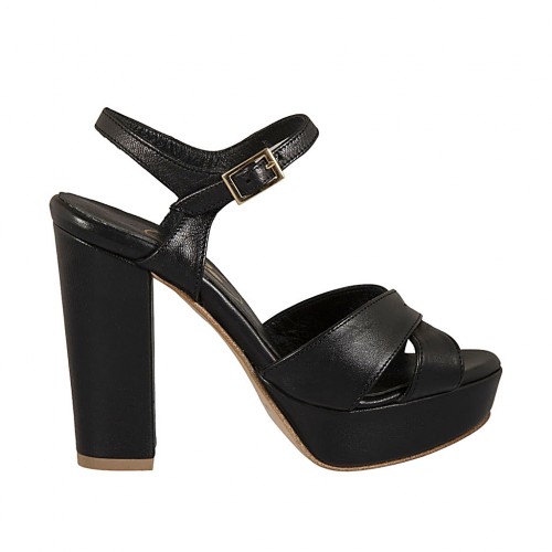 Sandalo da donna con cinturino e plateau in pelle nera tacco grosso 10 - Misure disponibili: 42