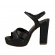 Sandalo da donna con cinturino e plateau in pelle nera tacco grosso 10 - Misure disponibili: 42