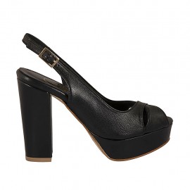 Sandalo da donna con plateau in pelle nera tacco 10 - Misure disponibili: 43