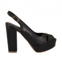 Woman's platform sandal in black leather heel 10