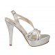 Sandalo da donna in pelle laminata argento con plateau e tacco 11 - Misure disponibili: 34, 42, 46