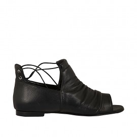 Scarpa aperta da donna con lacci in pelle nera tacco 1 - Misure disponibili: 33, 34