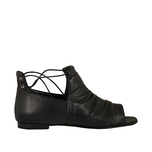 Scarpa aperta da donna con lacci in pelle nera tacco 1 - Misure disponibili: 33, 34, 43