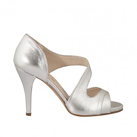 Zapato abierto para mujer en piel laminada plateada tacon 9 - Tallas disponibles:  31, 46