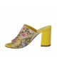 Sabot aperto da donna in vernice gialla e tessuto con stampa floreale tacco 7 - Misure disponibili: 42